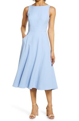 Eliza J Bateau Neck Fit & Flare Dress in Blue