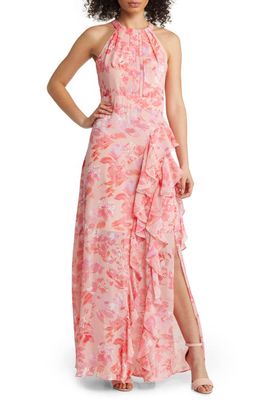Eliza J Floral Chiffon Gown in Pink Print