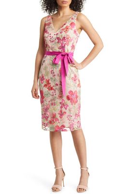 Eliza J Floral Embroidery Cocktail Sheath Dress in Red Multi