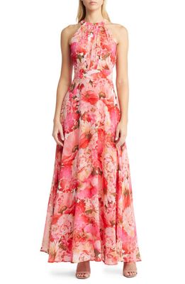 Eliza J Floral Halter Neck Chiffon Maxi Dress in Pink