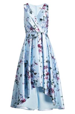 Eliza J Floral High-Low Cocktail Dress in Sky Combo
