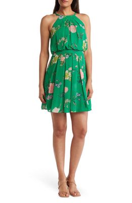 Eliza J Floral Print Pleated A-Line Dress in Green