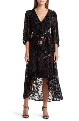Eliza J Floral Puff Sleeve High Low Cocktail Dress in Black