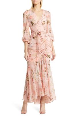 Eliza J Floral Ruched Maxi Dress in Blush