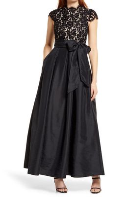 Eliza J Lace Bodice Mixed Media Gown in Black