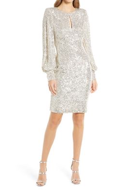 Eliza J Long Sleeve Sequin Cocktail Dress in Silver
