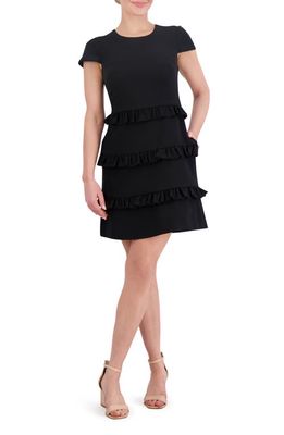 Eliza J Ruffle Detail Short Sleeve Dress in Black