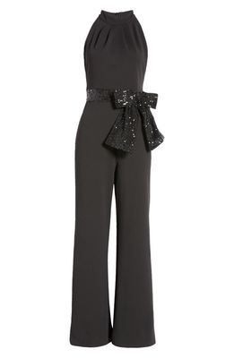 Eliza J Sequin Bow Detail Sleeveless Jumpsuit in Black