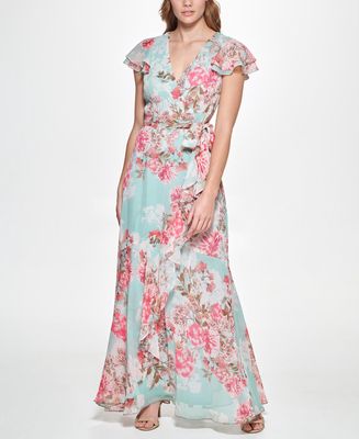 Eliza J Women's Flutter Sleeve Maxi Wrap Dress in Mnt