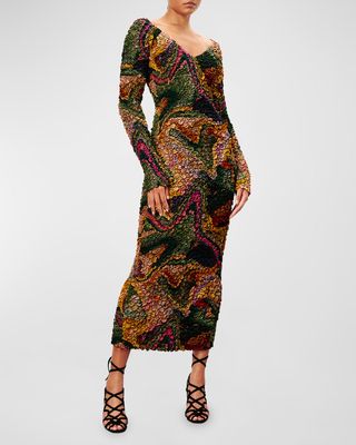 Eliza Smocked Abstract-Print Midi Dress