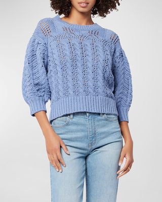 Ella Cable-Knit Blouson-Sleeve Sweater