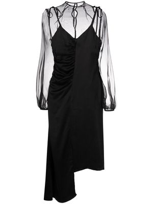 Elleme sheer-sleeves asymmetric dress - Black