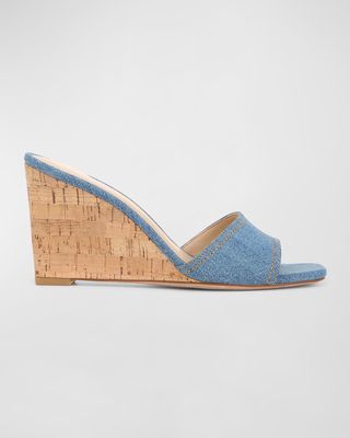 Ellen Denim Cork Wedge Sandals