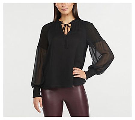 Ellen Tracy Womens Balloon Sleeve Blouse with S mocked Detail