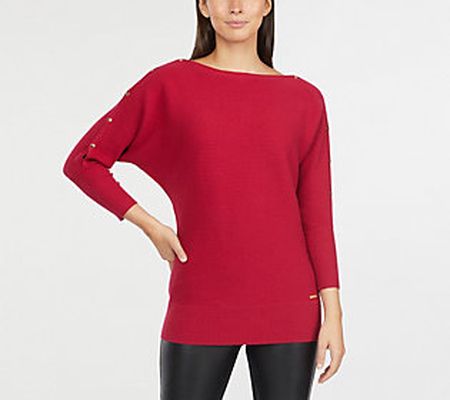 Ellen Tracy Women's Boatneck Ribbed Sweater wit h Snaps