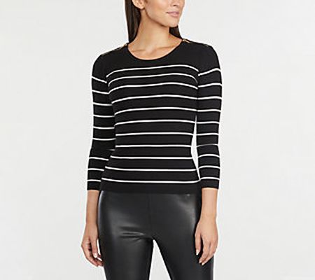 Ellen Tracy Women's Ribbed Sweater with Shoulde r Zippers