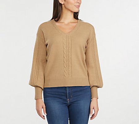 Ellen Tracy Women's V-Neck Cable Knit Sweater