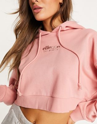 ellesse cropped hoodie with branding in pink