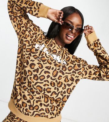 ellesse leopard print hoodie with logo in brown