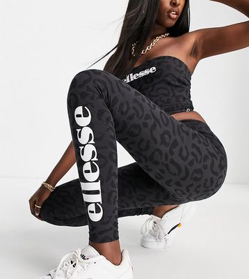 ellesse leopard print leggings with logo in black