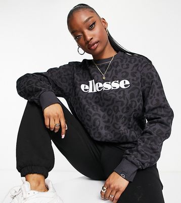 ellesse leopard print sweatshirt with logo in black