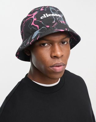 ellesse Mesa bucket hat with pink acid print in black