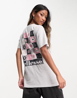 ellesse Petalian t-shirt with daisy back print in light gray