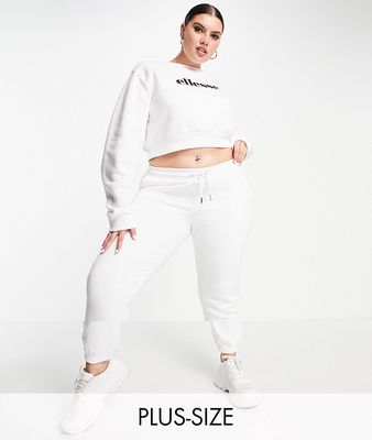 ellesse plus cropped sweatshirt & sweatpants set in white