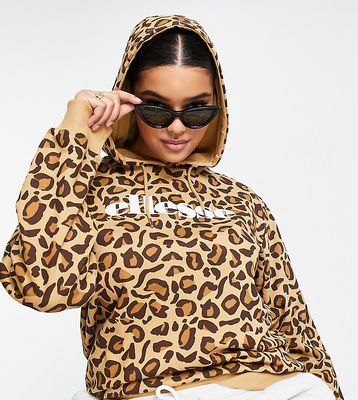 ellesse plus leopard print hoodie with logo in brown