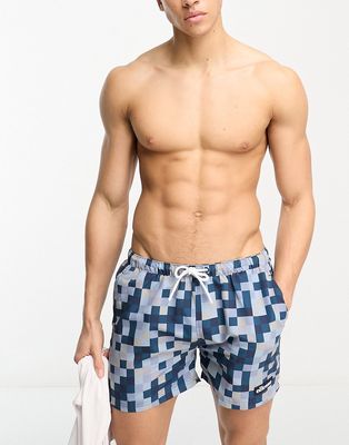 ellesse Yves swim shorts in blue and gray square print