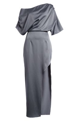 Elliatt Andrea One-Shoulder Satin Gown in Charcoal