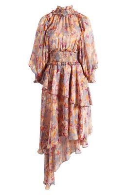 Elliatt Astrid Floral Long Sleeve Midi Dress in Orange Multi