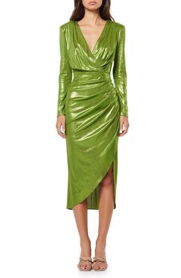 Elliatt Irene Metallic Long Sleeve Midi Cocktail Dress in Lime