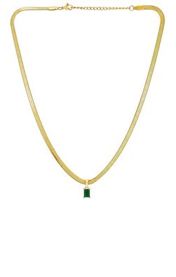 Ellie Vail Pia Herringbone Chain Baguette Necklace in Metallic Gold.