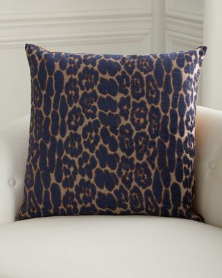 Ellina Blue Leopard-Pattern Pillow, 24" Square