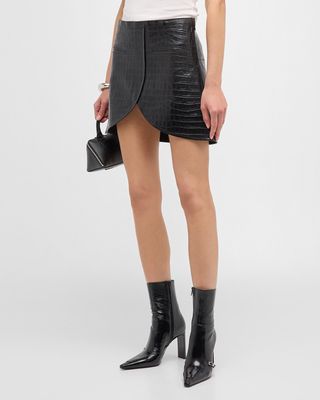 Ellipse Croc-Embossed Leather Mini Skirt