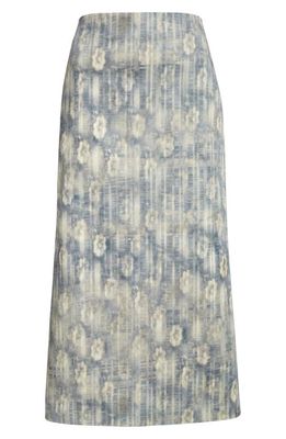ELLISS Distressed Floral Denim Skirt in Blue Print Multi