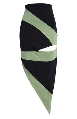 ELLISS Matcha Asymmetric Colorblock Cutout Stretch Cotton Skirt in Matcha And Midnight