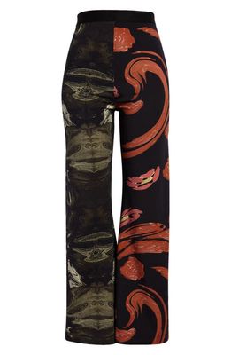 ELLISS Psychedelic Dog Split Panel Stretch Cotton Pants in Print Multi