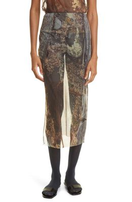 ELLISS Rock Pool Print Sheer Mesh Midi Skirt in Brown Print Multi