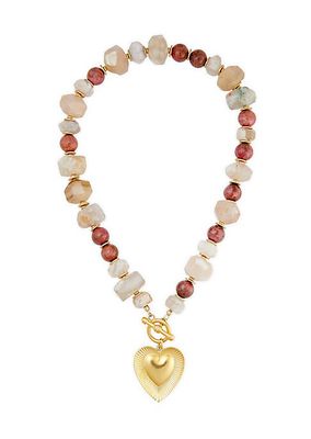 Ellora 24K-Gold-Plated, Agate & Opal Heart Pendant Necklace