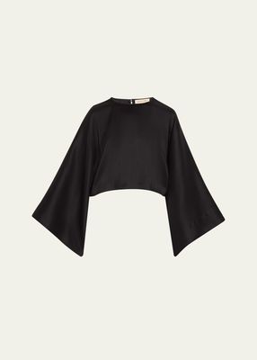 Eloisa Wide-Sleeve Cropped Silk Blouse