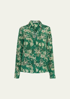 Eloise Button-Front Printed Silk Blouse