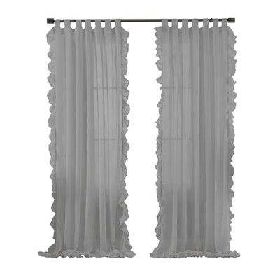 Elrene Home Fashions Bella Tab-Top Ruffle Sheer Window Curtain in Grey 52" x