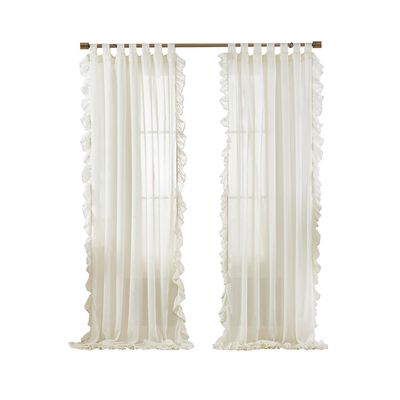 Elrene Home Fashions Bella Tab-Top Ruffle Sheer Window Curtain in Ivory 52" x