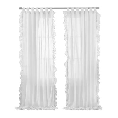 Elrene Home Fashions Bella Tab-Top Ruffle Sheer Window Curtain in White 52" x