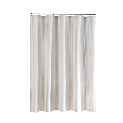 Elrene Home Fashions Farmhouse Living Homestead Stripe Fabric Bathroom Shower Curtain in Tan 72" x 72"