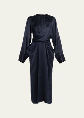 Elsa Draped Silk Wrap Midi Dress