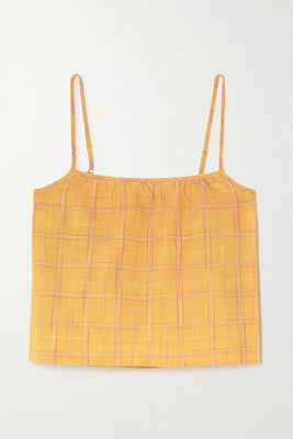 ELSE - Checked Cotton-flannel Camisole - Yellow