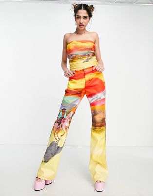 Elsie & Fred high rise pants in western print - part of a set-Multi